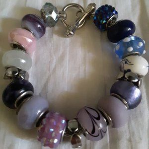 Glass Blue Purple Slider Bead Bracelet